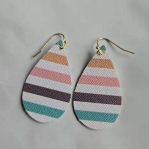 Multicolored Striped Faux Leather Women's Dangle Lightweight Teardrop Earrings